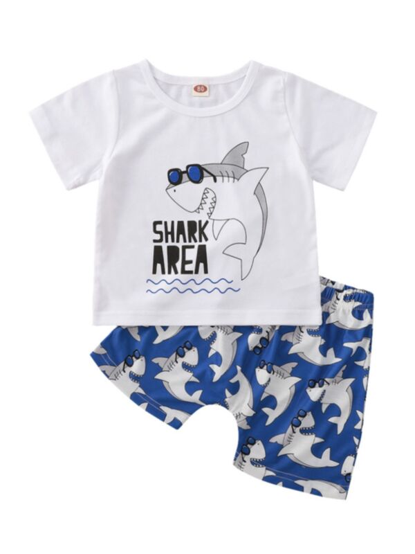 2 PCS Baby Boy Shark Area Print Set Tee With Shorts