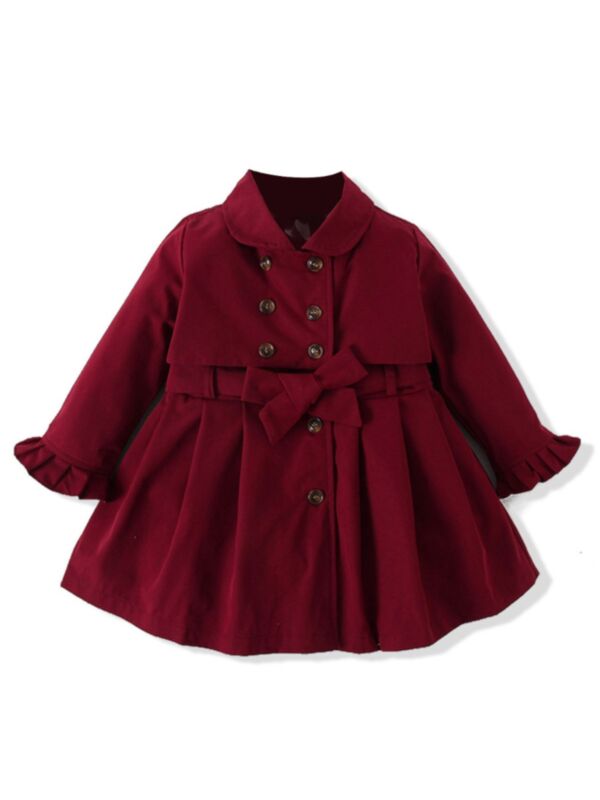 Kid Girl Belted Double Breasted Red Coat Dress