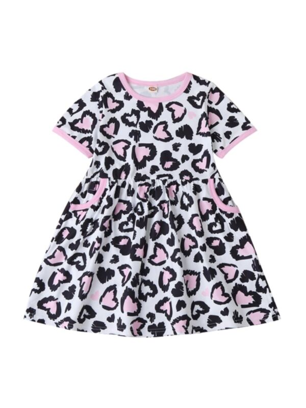 Baby Toddler Girl Leopard Love Heart Print Dress