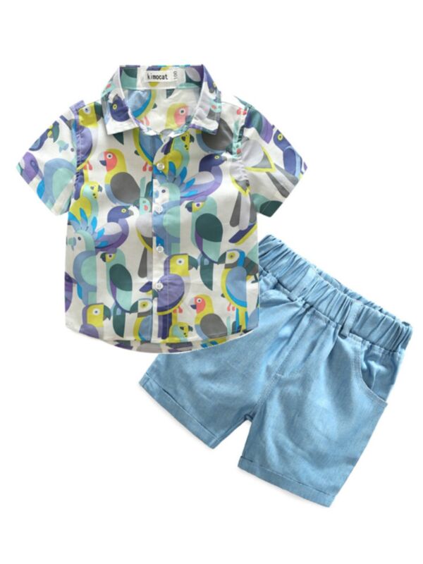 2-Pieces Kid Boy Birds Hawaii Shirt And Shorts Set