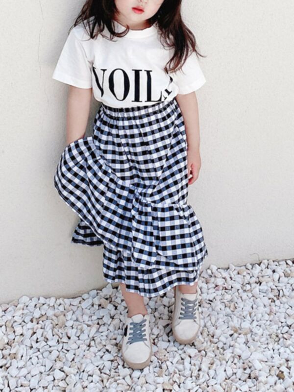 2 Pieces Kid Girl Letter Top And Ruffle Trim Skirt Set