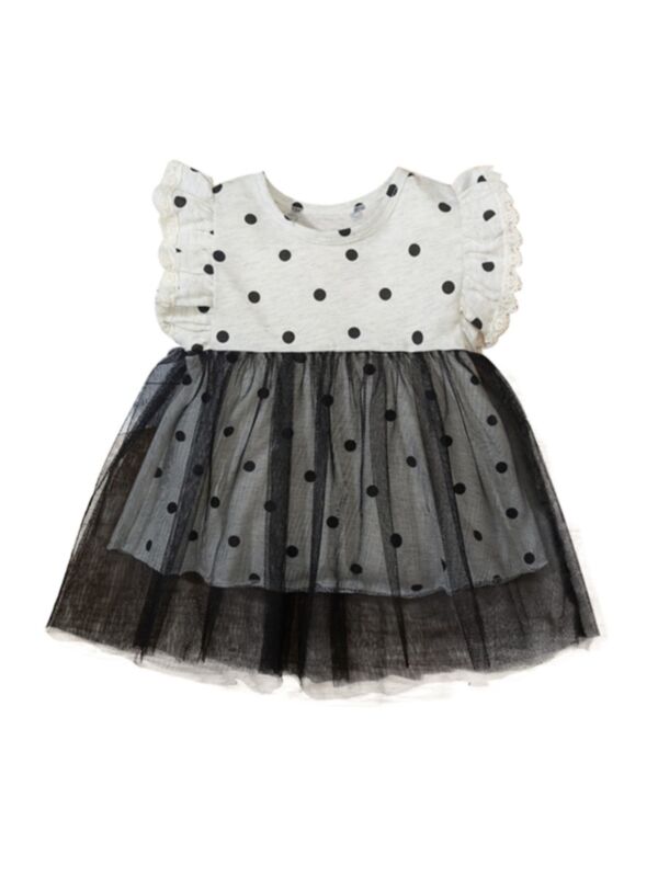 Polka Dots Baby Girl Patchwork Mesh Dress 