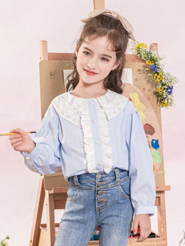 Kid Girl Embroidered Stripe Top