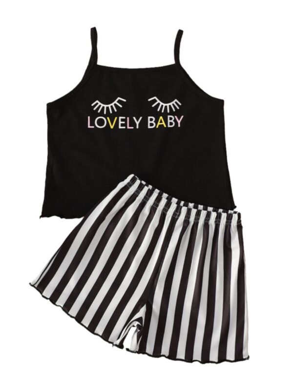 Two Pieces Kid Girl Lovely Baby Cami Top With Stripe Shorts Set