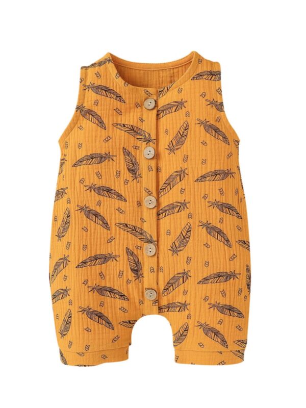 Baby Feather Printed  Muslin Tank Romper