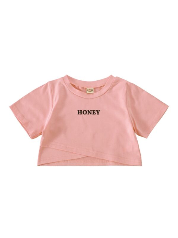 Kid Girl Honey Print Crop Top In Pink