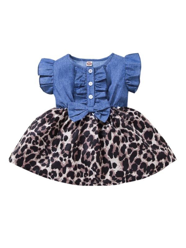 Toddler Kid Girl Denim Leopard Ruffle Dress