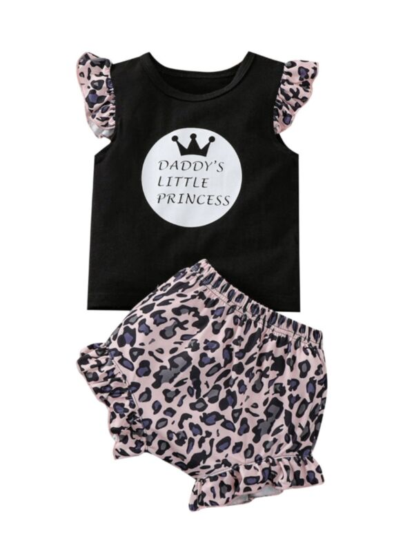 2-Piece Baby Girl Daddy's Little Princess Top & Leopard Print Shorts Set