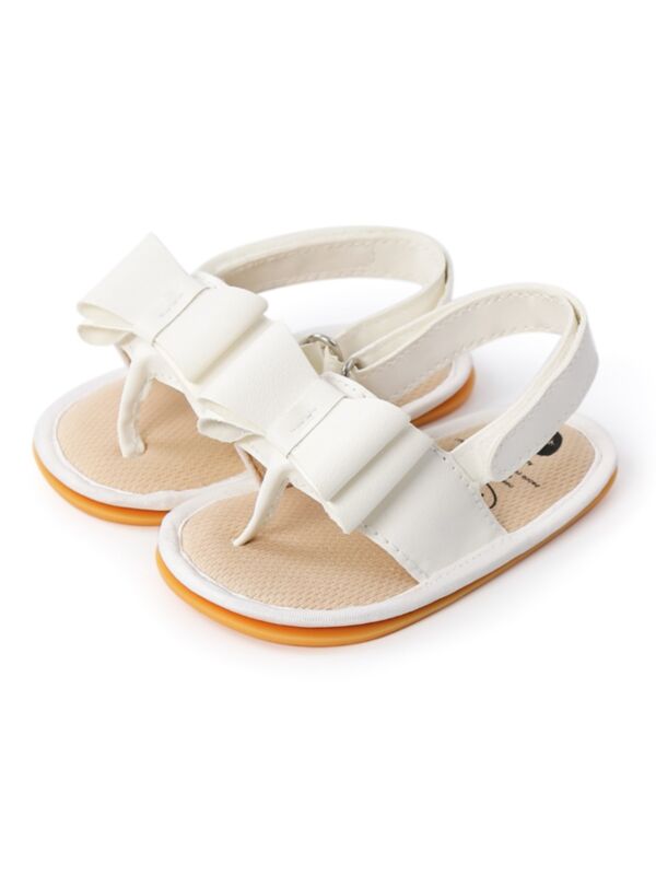 Baby Girl Bow Solid Color PU Crib Sandals