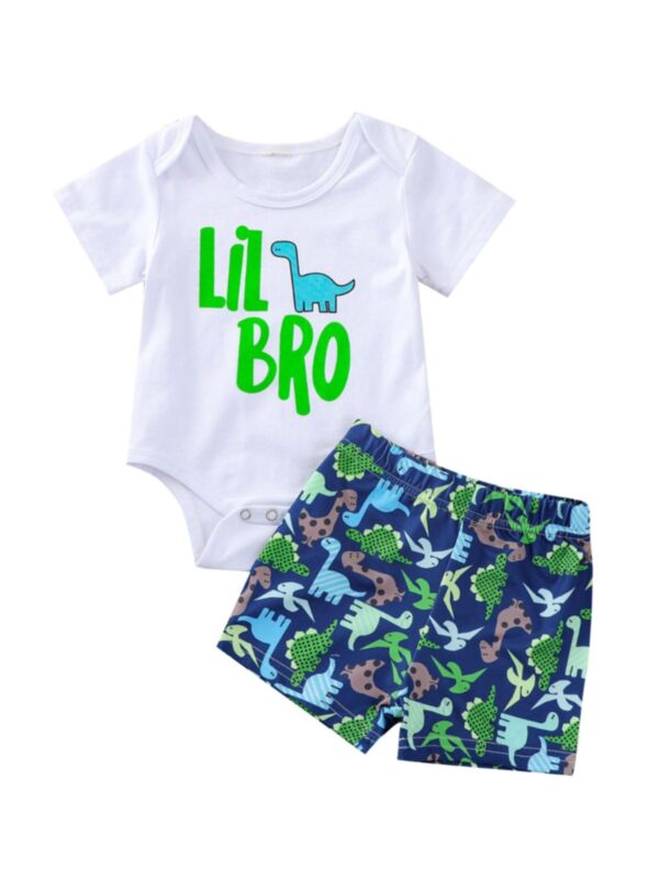 2-Piece Baby Boy Lil Bro Dinosaur Set Top And Shorts