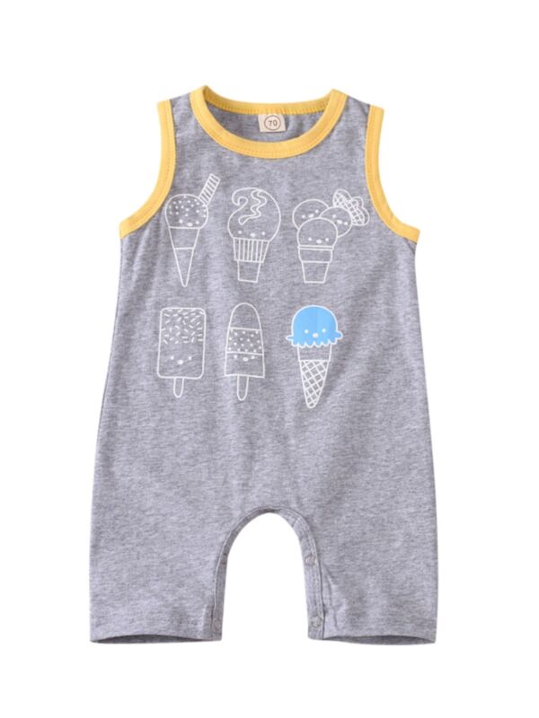 Summer Baby Ice Cream Print Tank Jumpsuit
