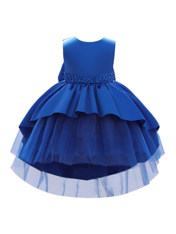 Kid Girl Party Solid Color Peplum Tiered Layered Beaded Mesh Tank Dress