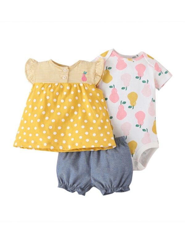 3 Pack Baby Girl Casual Top Bodysuit Shorts