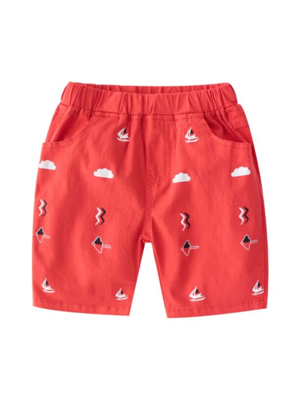 Kid Boy Cloudy & Sailboat Pattern Shorts