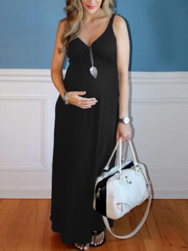 Maternity Solid Color Maxi Cami Dress