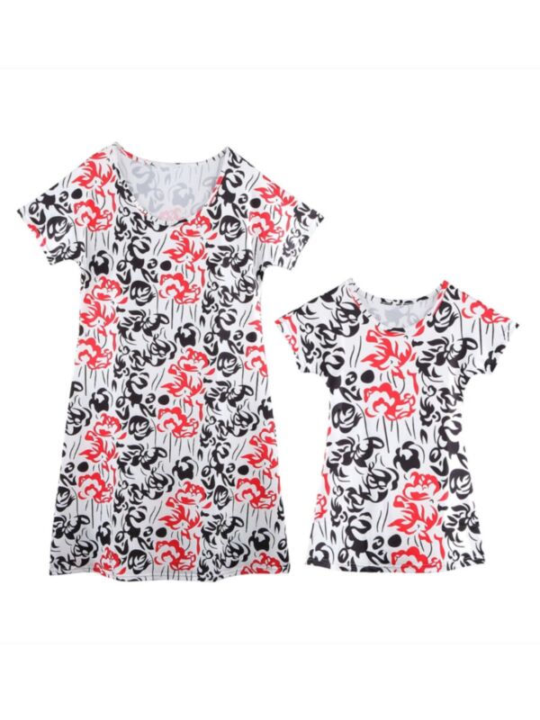 Mommy And Girl Print Tee Dress