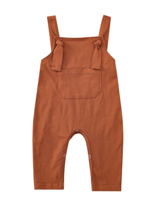 Baby Unisex Solid Color Knotted Overalls