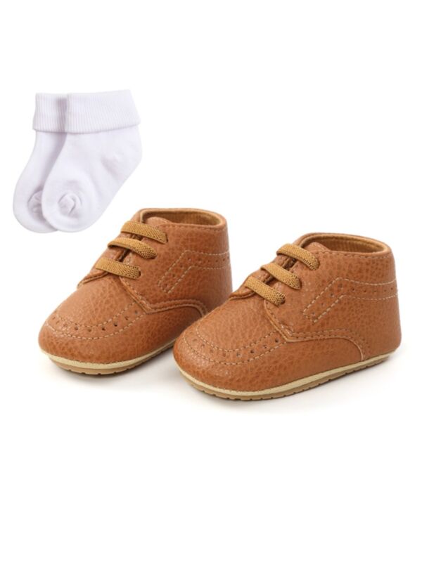 Baby Plain PU Shoes With Socks
