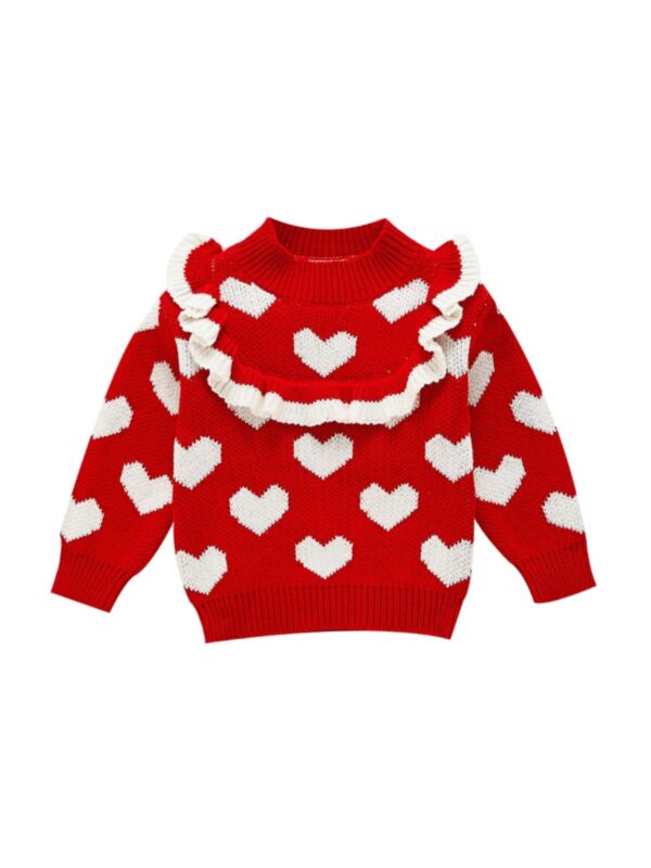 Baby Girl Flounce Trim Love Heart Sweater