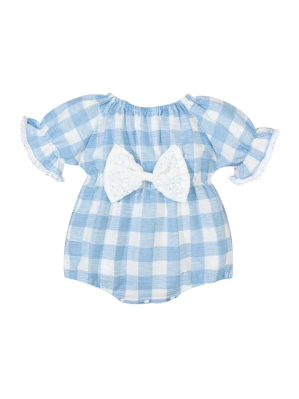  Baby Girl Bow Plaid Romper