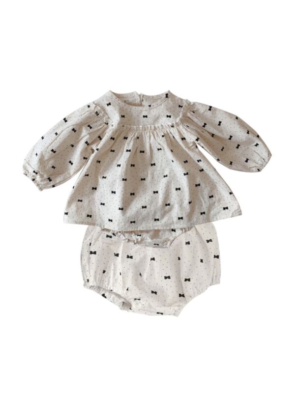 2-Piece Baby Girl Bow Polka Dots Pattern Set Blouse And Shorts