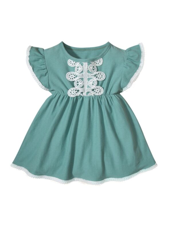 Flutter Sleeve Green Wholesale Baby Dresses For Girl