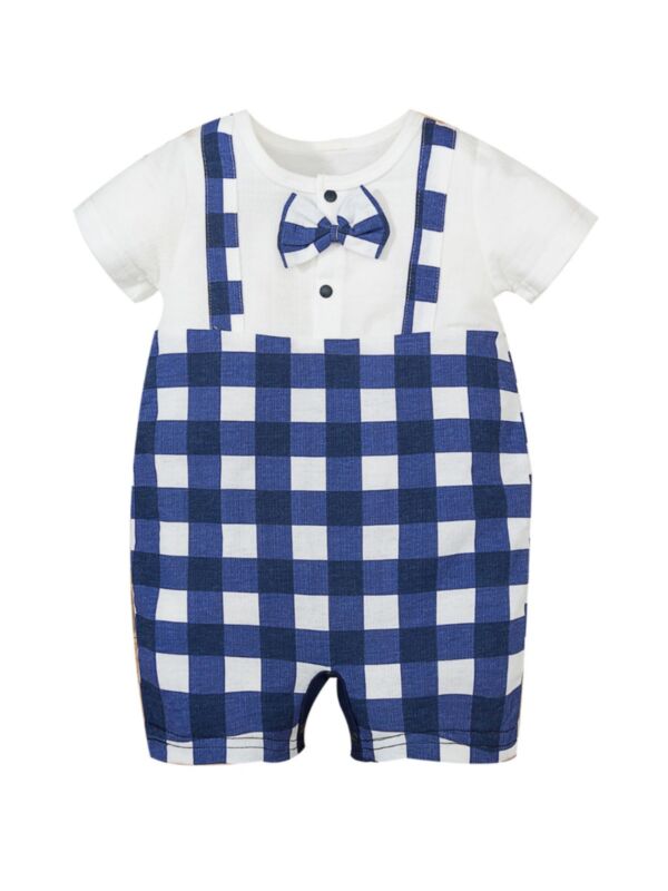 Baby Boy Bow Tie Plaid Romper
