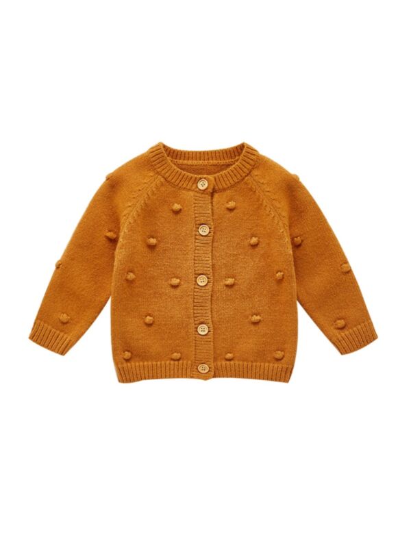 Solid Color Knitted Cardigan For Baby Girl