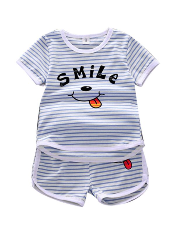 Two Pieces Baby Toddler Smile Top & Shorts Stripe Shorts Outfit