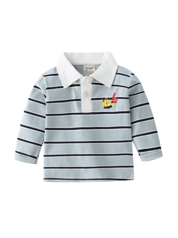Boys Stripe Cartoon Polo Shirt Long Sleeve 