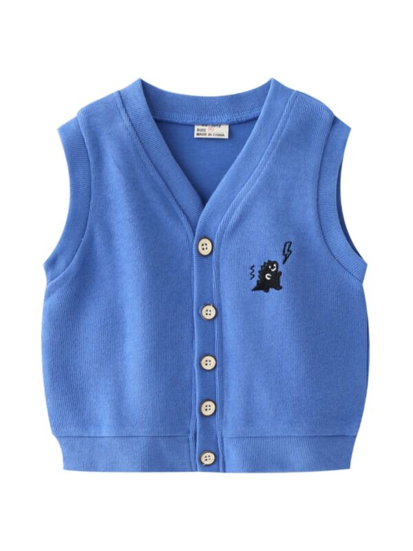 Kid Boy Embroidery Dinosaur Button Sweater Vest