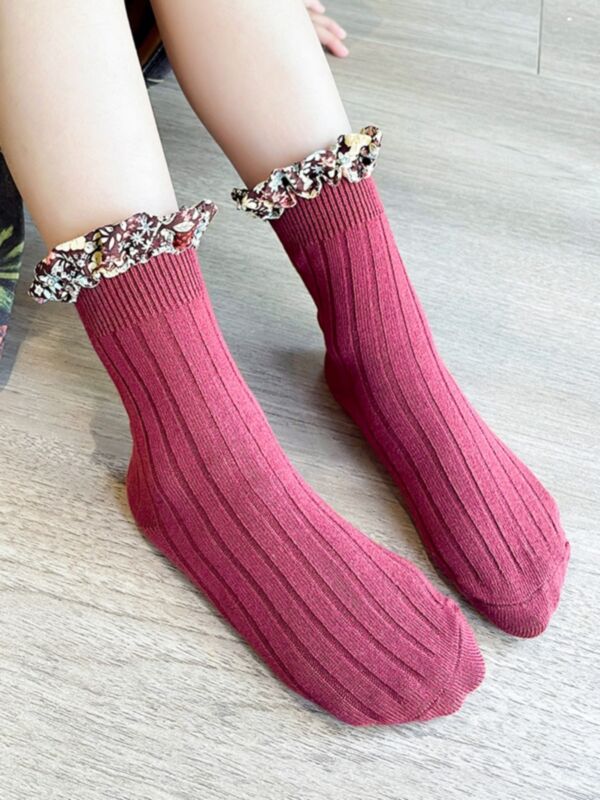 Girl Socks Foral Trim