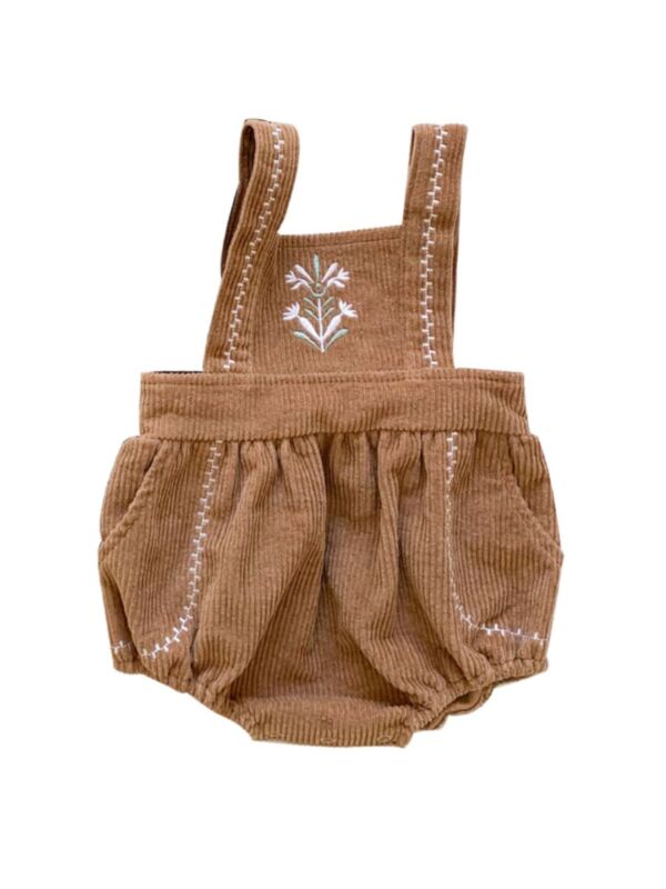 Baby Girl Embroidered Corduroy Romper