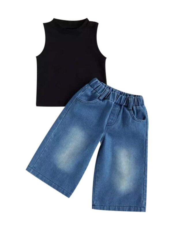 Two Pieces Girl Set Tank Top Matching Wide Leg Jeans