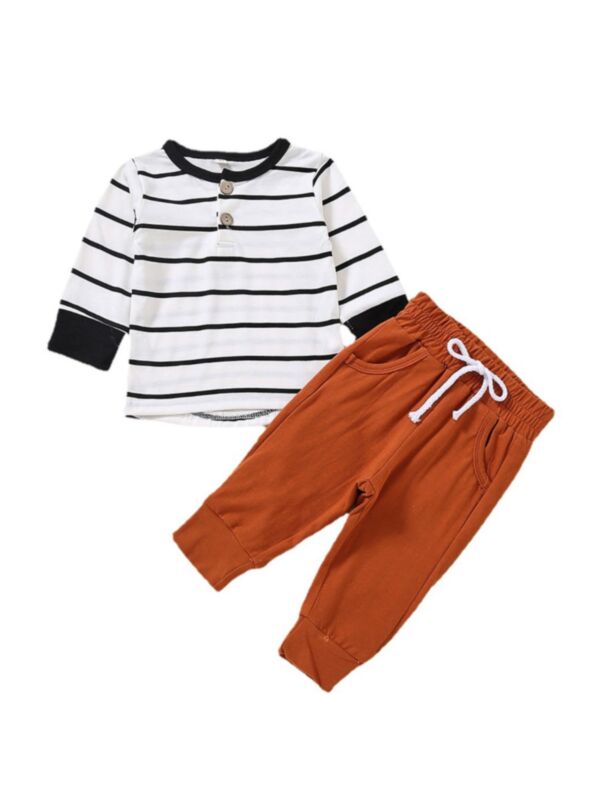 2-Piece Baby Toddler Stripe Top With Solid Color Trousers Set