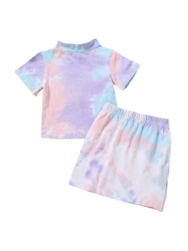 2-Piece Kid Girl Tie-dye Set Top With Skirt
