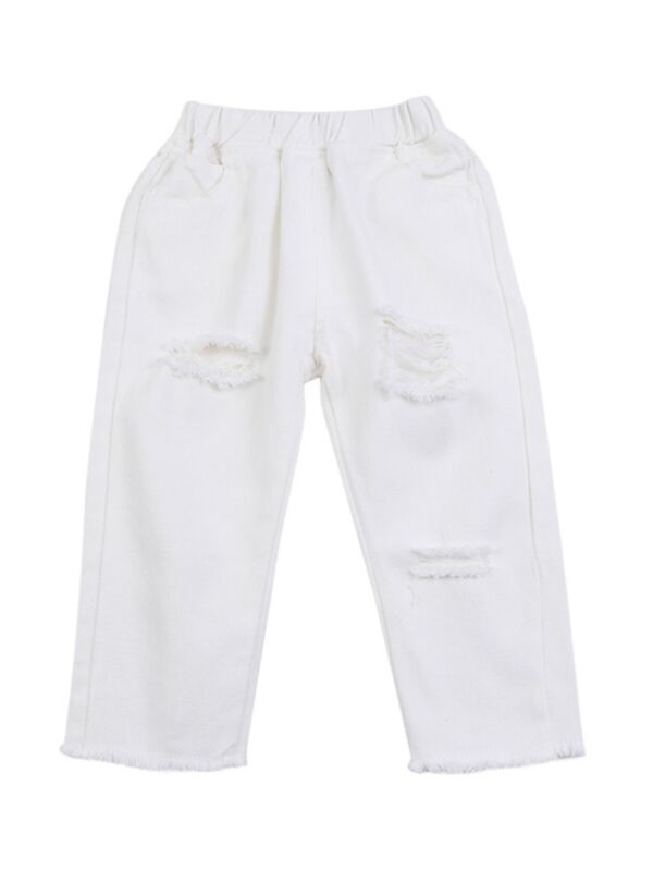 Little Girl White Distressed Pants