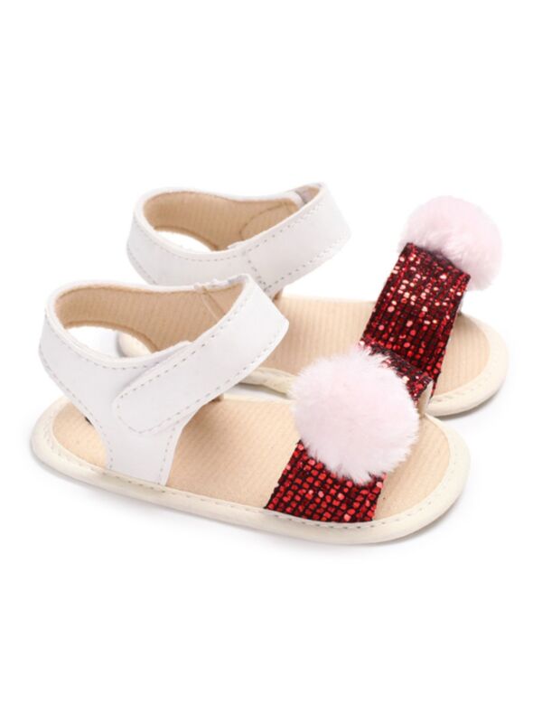 Infant Baby Girl Sequins Pom Pom Prewalker Sandals