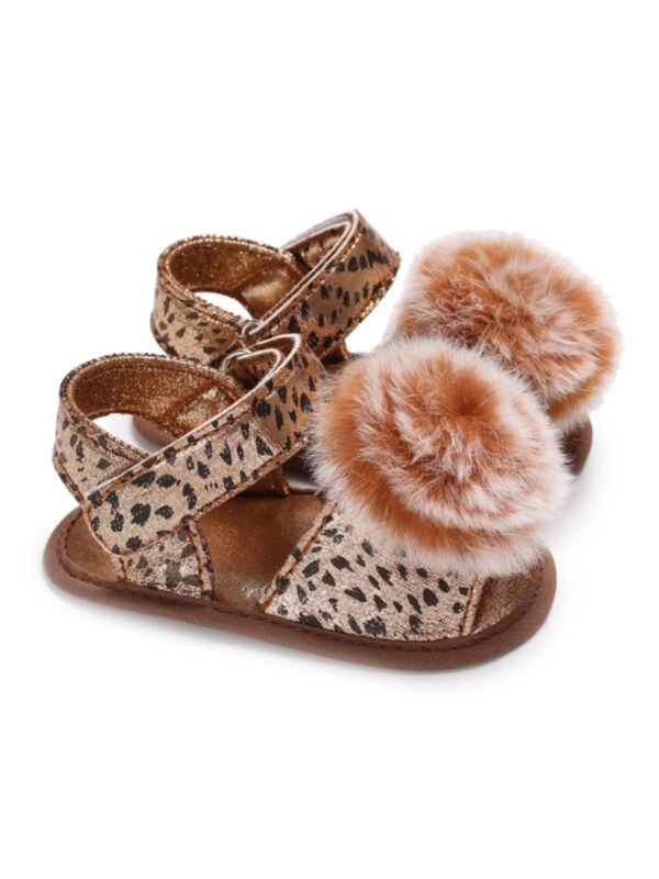 Infant Baby Girl Pom Pom Leopard Prewalker Sandals