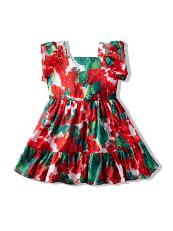 Toddler Kid Girl Floral Flutter-Sleeve Dress