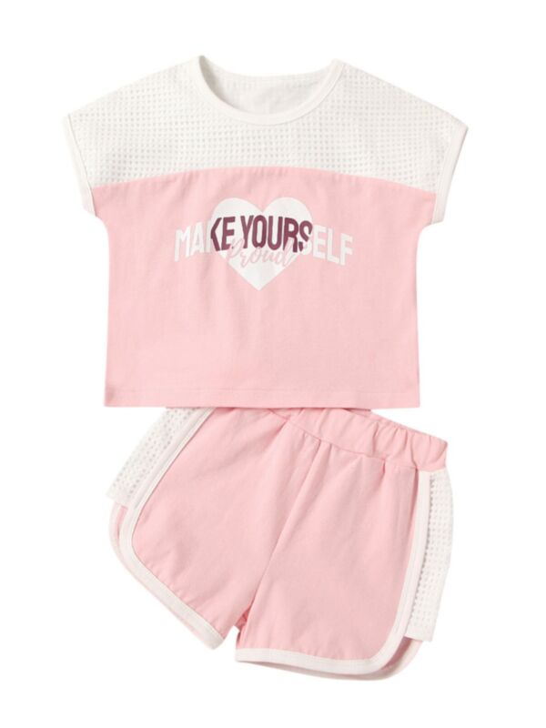 Two-Piece Baby Toddler Girl Hollow Out Letter Sports Wear Set Top With Shorts