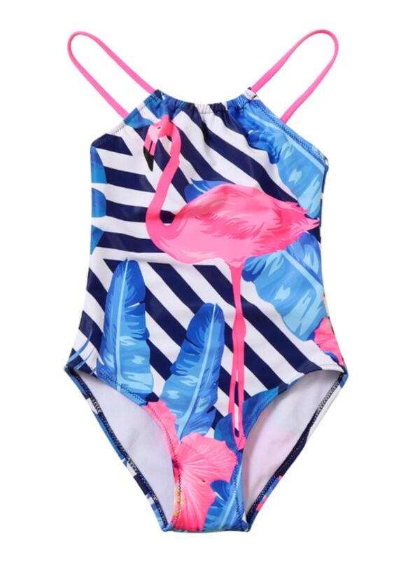 Girl Flamingo Stripe Cami One Piece Swimwear
