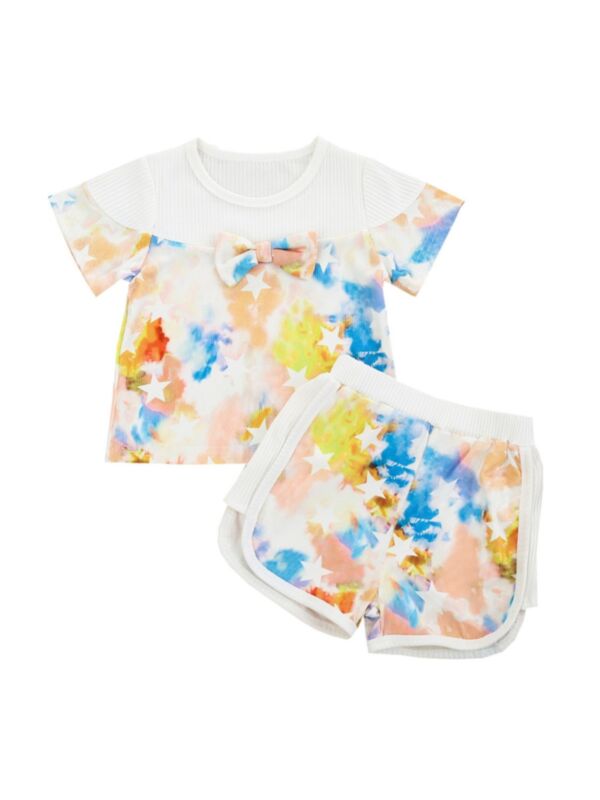 2-Piece Toddler Kid Girl Tie Dye Ribbed Set Star Pattern Top And Shorts
