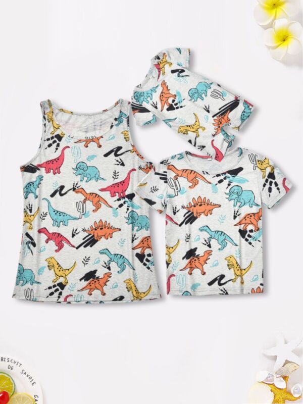 Mom And Me Allover Dinosaur Print Top