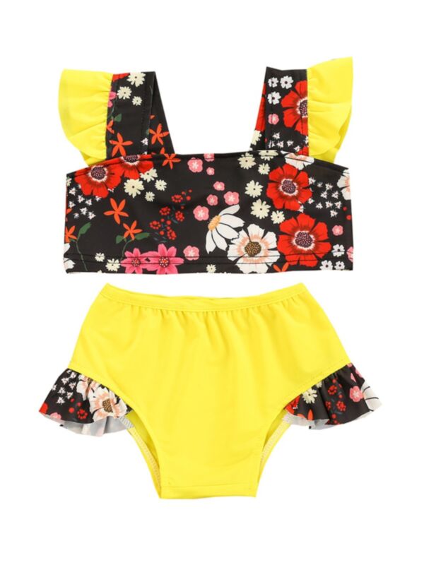 Two Pieces Baby Toddler Girl Ruffled Floral Print Bikini Set