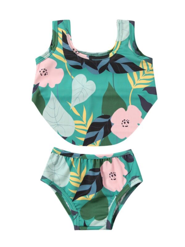 Two Pieces Baby Toddler Girl Flower & Plant Pattern Swimsuit