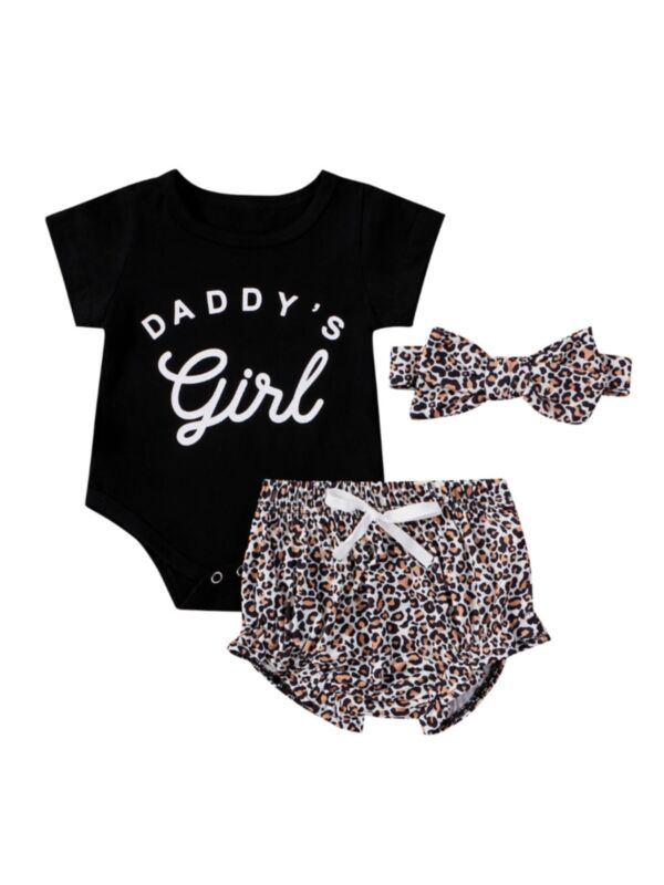 3-Piece Infant Girl Daddy's Girl Bodysuit & Leopard Shorts & headband