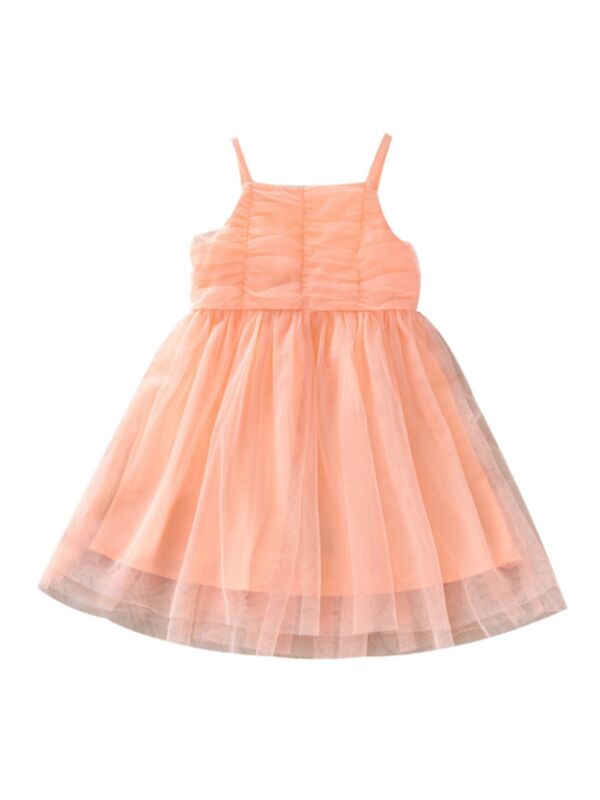 Solid Color Tulle Cami Dress For Girls