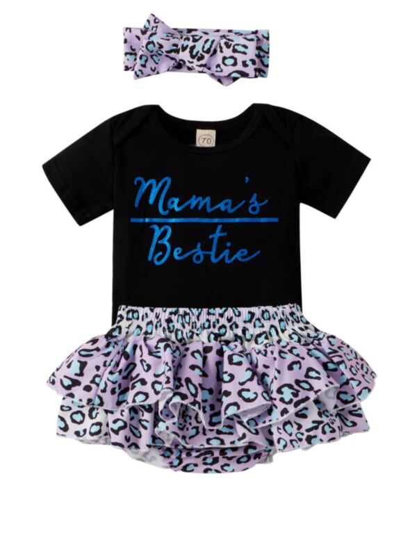 3-Piece Baby Girl Mama's Bestie Onesie & Layered Flounce Leopard Shorts & Headband Set