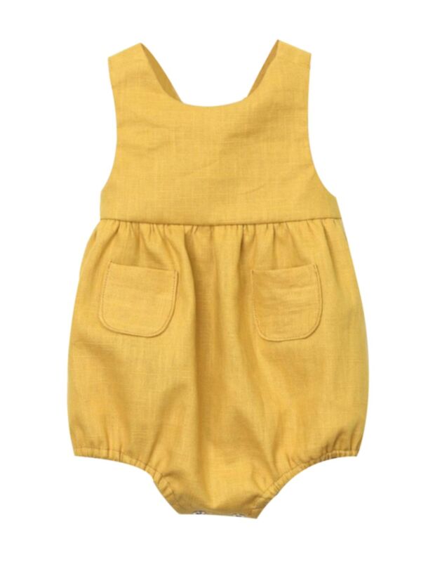 Baby Backless Solid Color Tank Bodysuit With Pocket